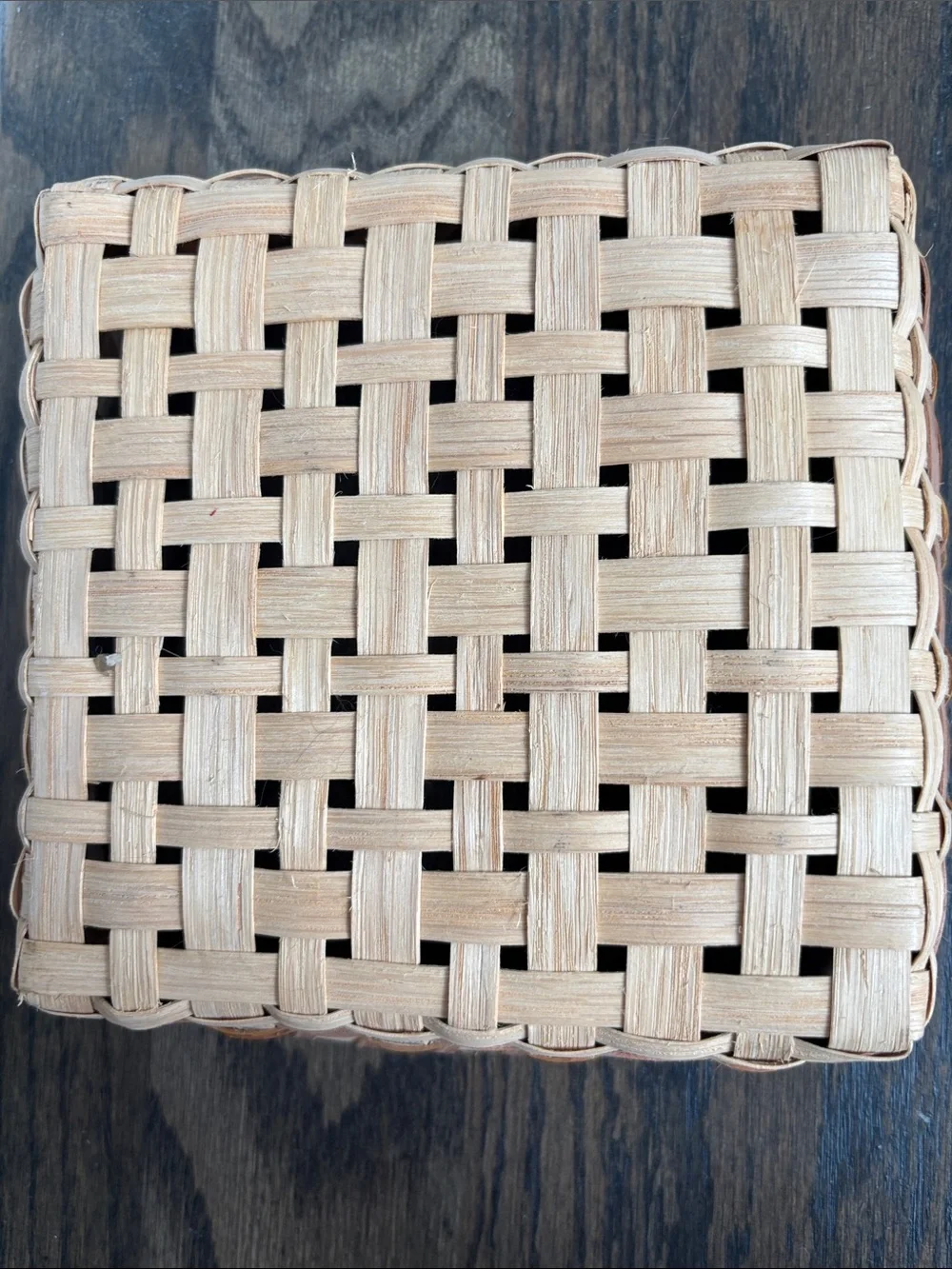Handwoven square 2 tone basket, tan/brown, lightweight
